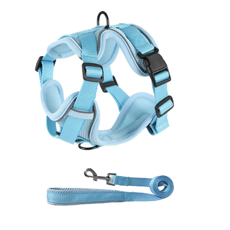 Adjustable Reflective Nylon Puppy Harness Vest Solid Polyester Pet Leash Collar Button Sports Walking Reflective Rope for Dogs
