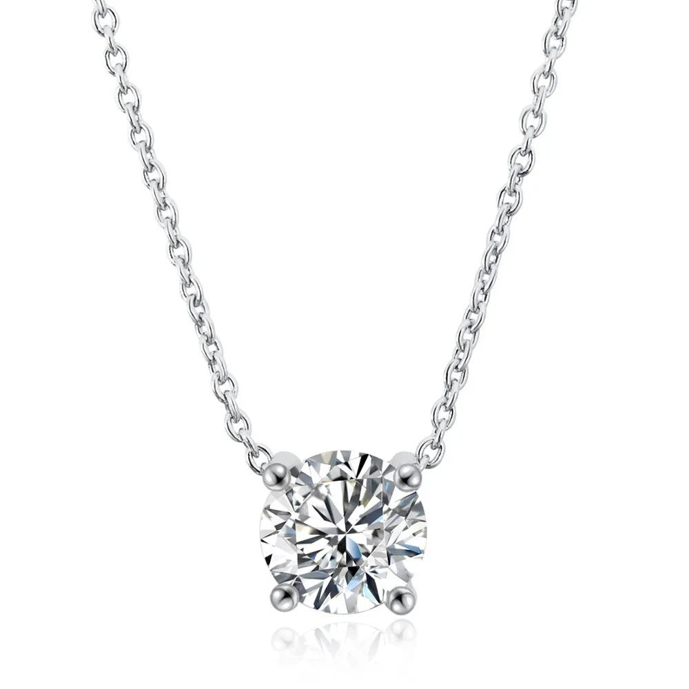 New Design Simple Trendy Classical Solitaire 7mm Round Cubic Zirconia Diamond Necklace Kolye