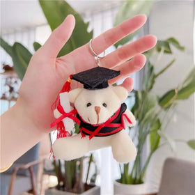 Plush Graduation Teddy Bear Keychain in Black Cap Stuffed Animal Toys Bear Graduation Party in Elementary High School College