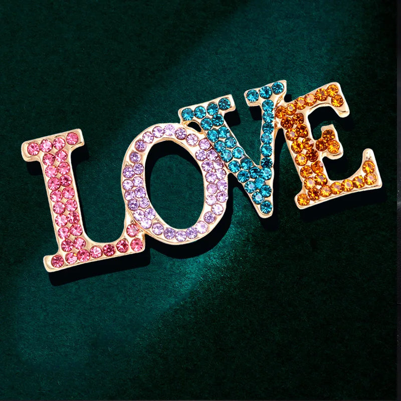 Go Party's Latest Colorful Crystal Rhinestone Brooch Pins Alphabet Letter Love Brooches for Silk Scarf Dress Suit Accessory