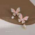 Elegant 14K Butterfly Drop Oil Enamel Freshwater Pearl Earrings Trendy  Fairy Forest Sweet Style