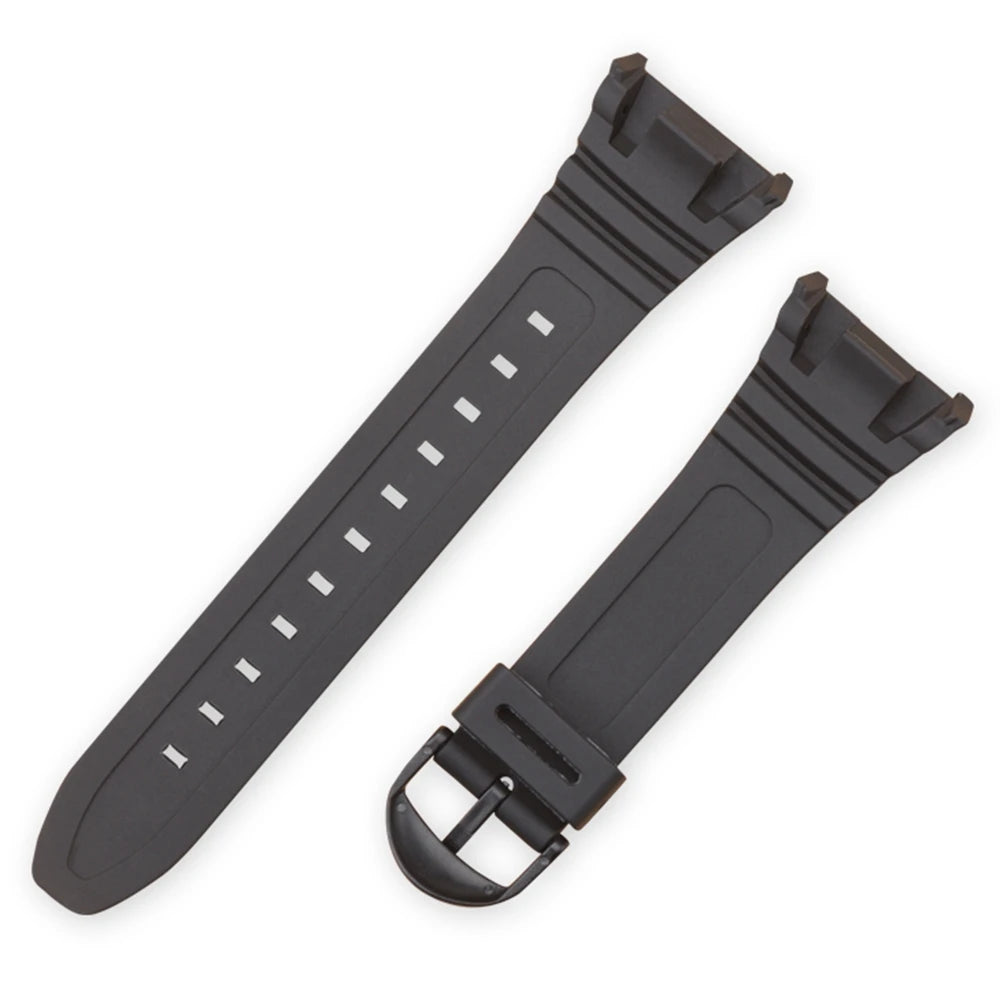 LAIHE 18mm Sports PU Watch Band in Luxury Black with Soft Elastic Silicone Strap for W-96H Resin Material