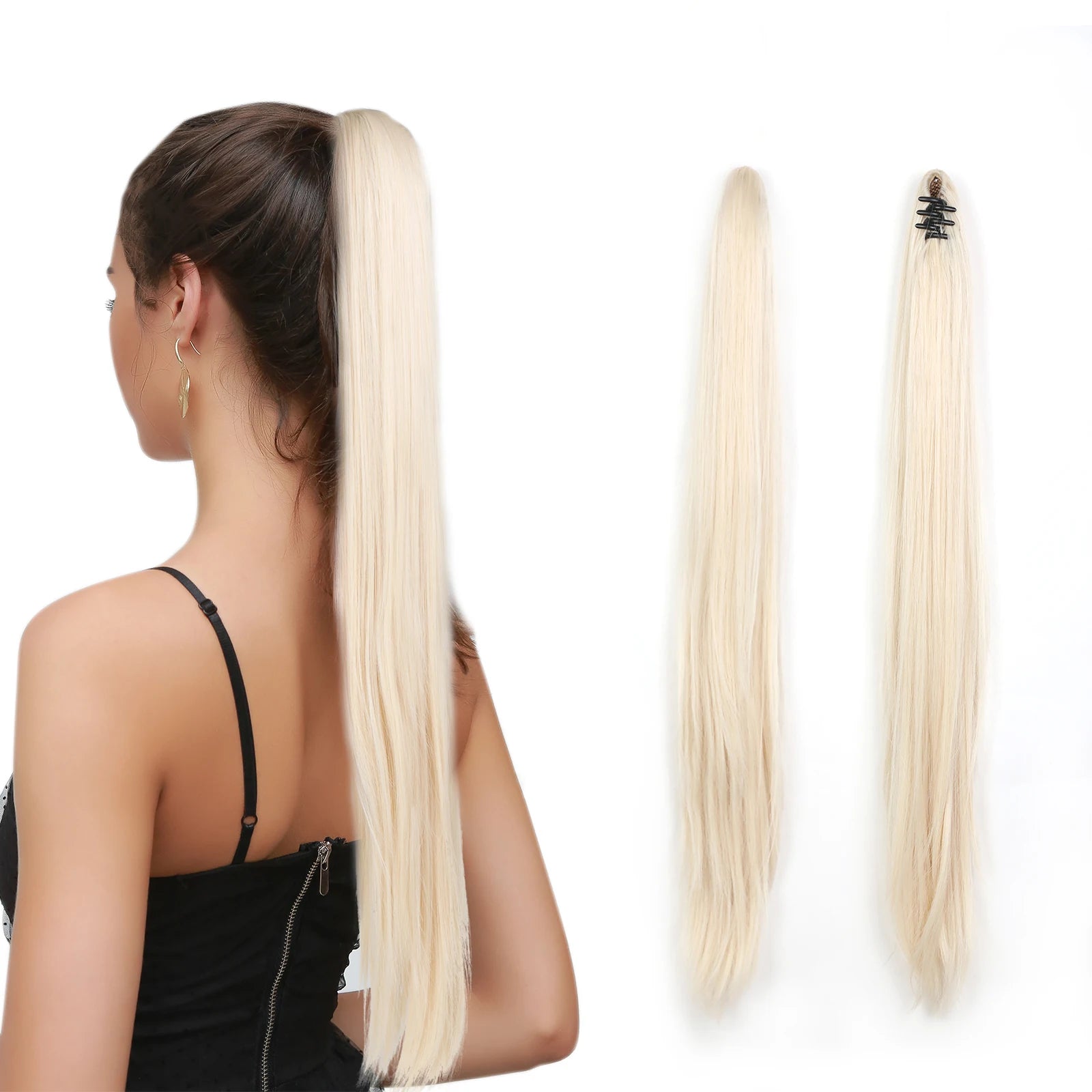 Jaw Claw Clip Ponytail Hair Pieces Clip in Synthetic Hair Wavy Pony Tail Extensions by 150g 28inch