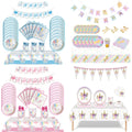 Animal Pink Unicorn Disposable Tableware Set for Baby Girl Birthday Valentine's Day New Year Party Food Grade Paper Cup Plate