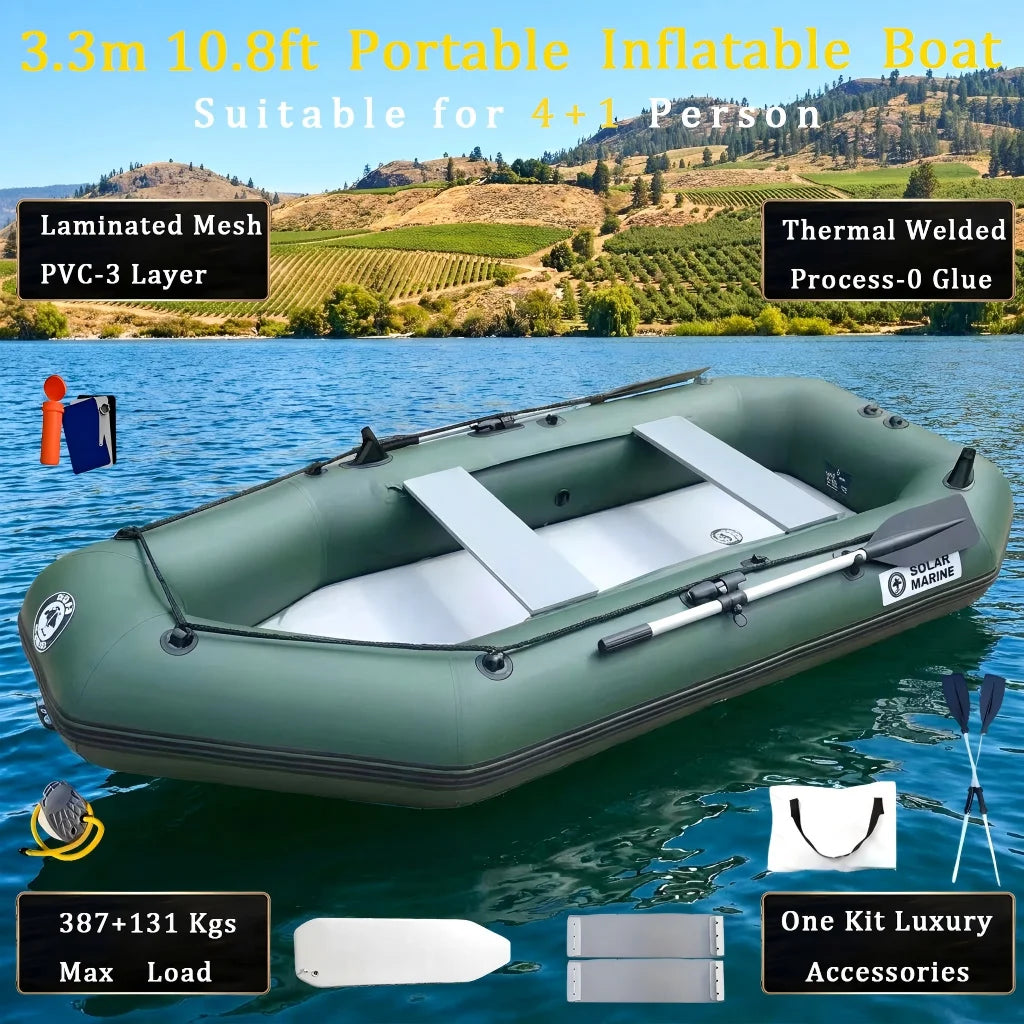 Thermal Weld Sealing 0 Glue 10.8 ft 330 cm PVC Inflatable Portable Pontoon Boat Air Mat Floor Rubber Dinghy for Sea Fishing