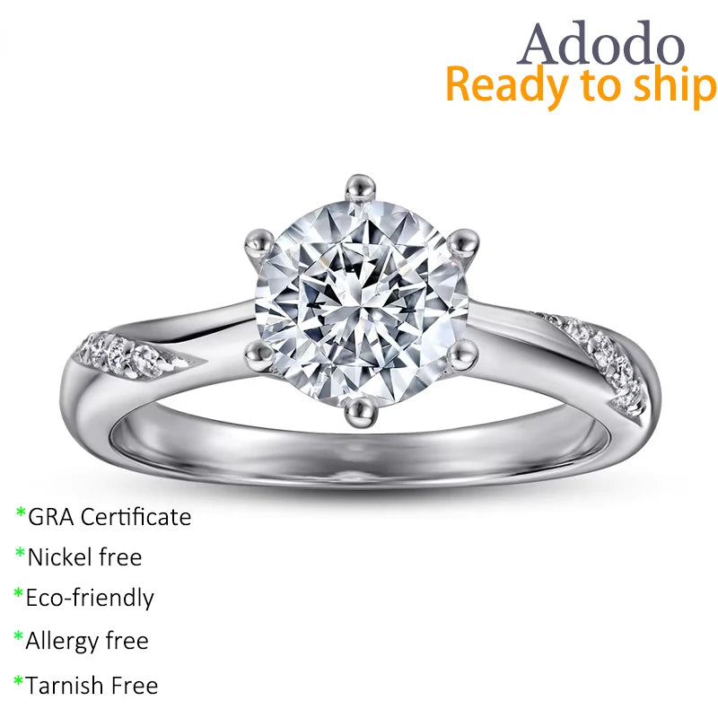 Wholesale Factory 925 Silver Moissanite Wedding Rings Jewelry Fine Six Claw Round Brilliant Cut VVS1 D Moissanite Rings for Girl