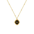 Chinese Elements Palace Style Octagonal Star Black Oval Enamel Necklace Collarbone Chain Stainless Steel 18K Plated