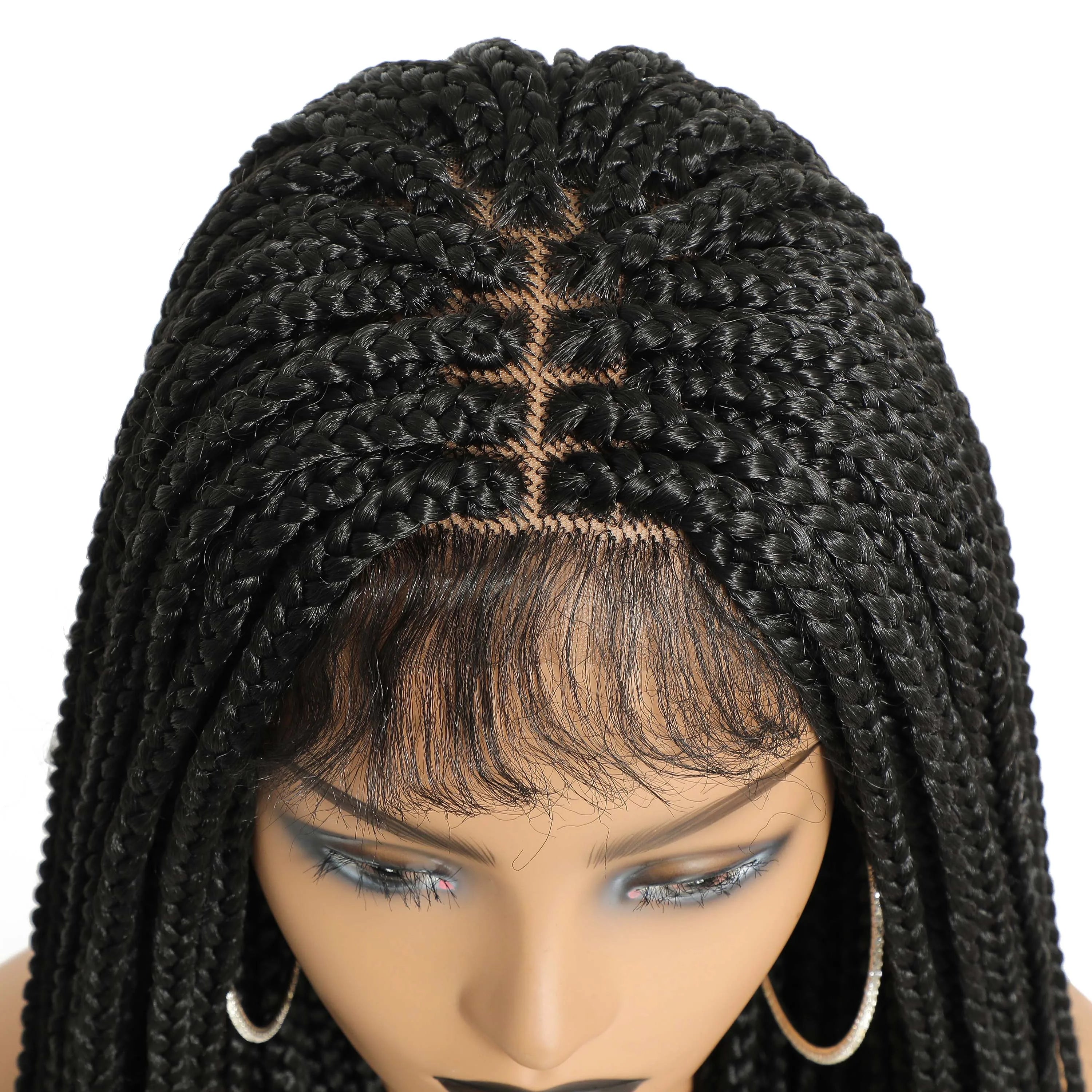 Synthetic Lace Front Wig 30inch Length Box Braided Wigs for Black Women Short Synthetic Hair Elastic Lace Afro Kinky Curly