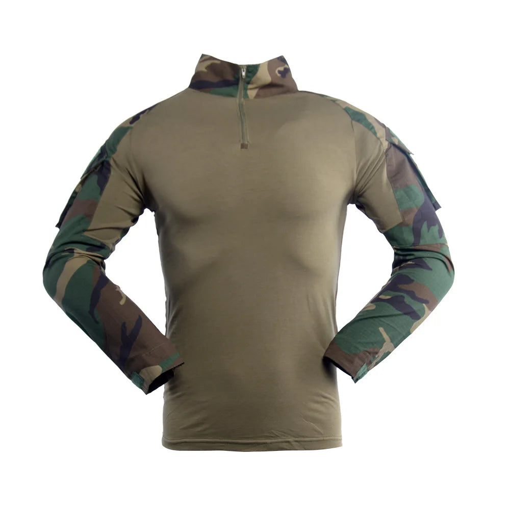 Men's Tactical Frog Combat Uniform Suit Breathable Woven Fabric Includes Shirt & Pants with Pad for Hunting