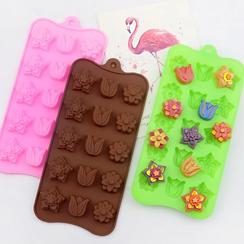 Ice Cube Tray 221 Free Sample 15 Cavity Different Flower Tulip Shape Silicon Resin Mold Silicon Chocolate Moulds Silicone LFGB