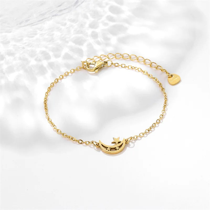 Hot Selling Stainless Steel Star Moon Bracelet for Women's Fashion Bohemian Style Star Moon Bracelet