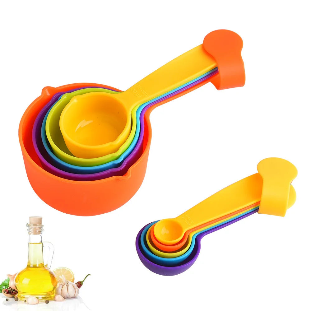Hot Selling Individual Stackable Colorful Clear Plastic Measuring Cup and Spoon Set for Baking