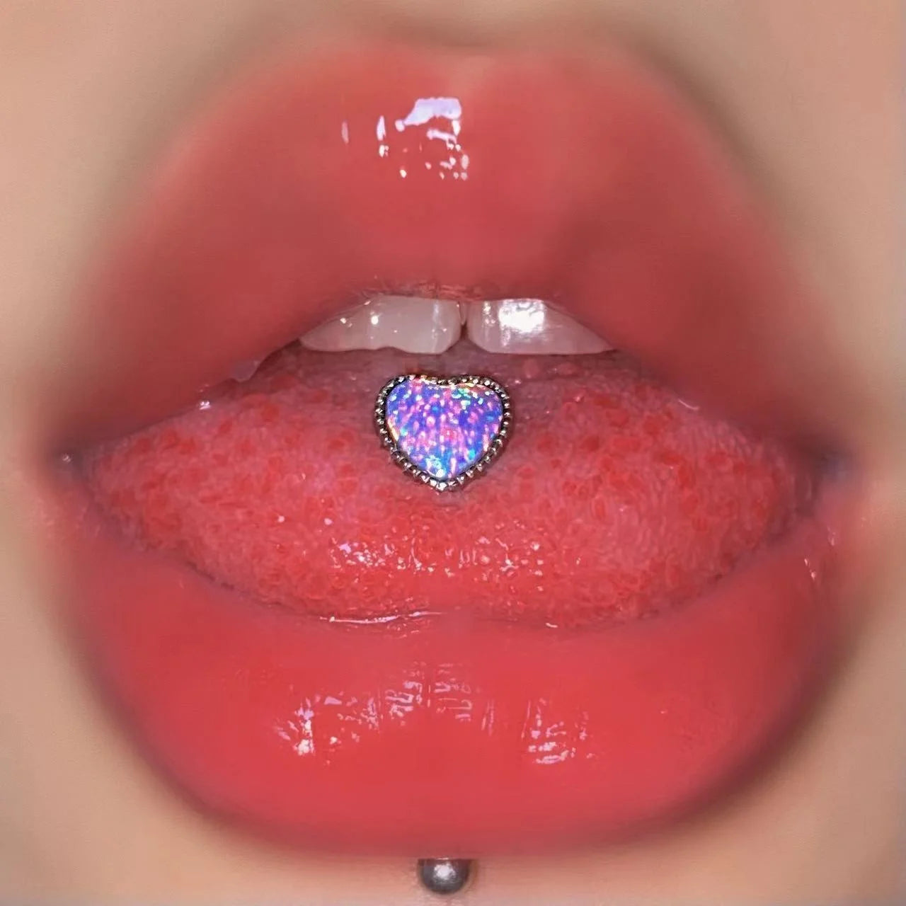 Gaby New 316L Surgical Steel Tongue Barbell Opal Heart Tongue Piercing Rings Stainless Steel Body Jewelry for Weddings Wholesale