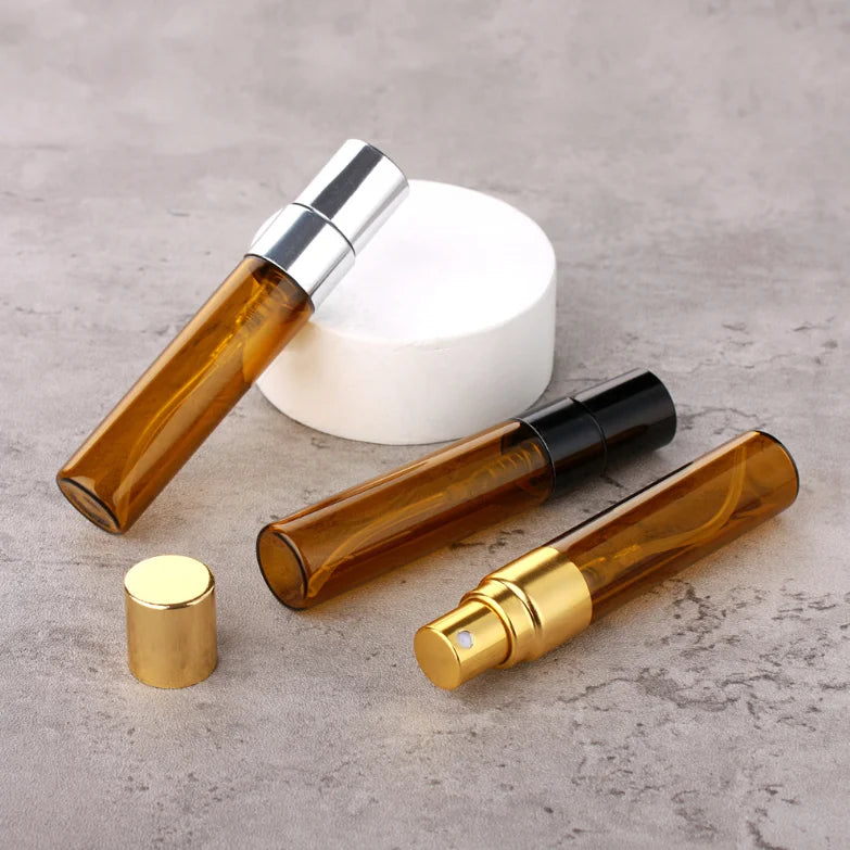 Custom Printing Logo 5ml Brown Small Perfume Atomizer Golden Silver Black Caps Thin Empty Perfume Glass Bottles