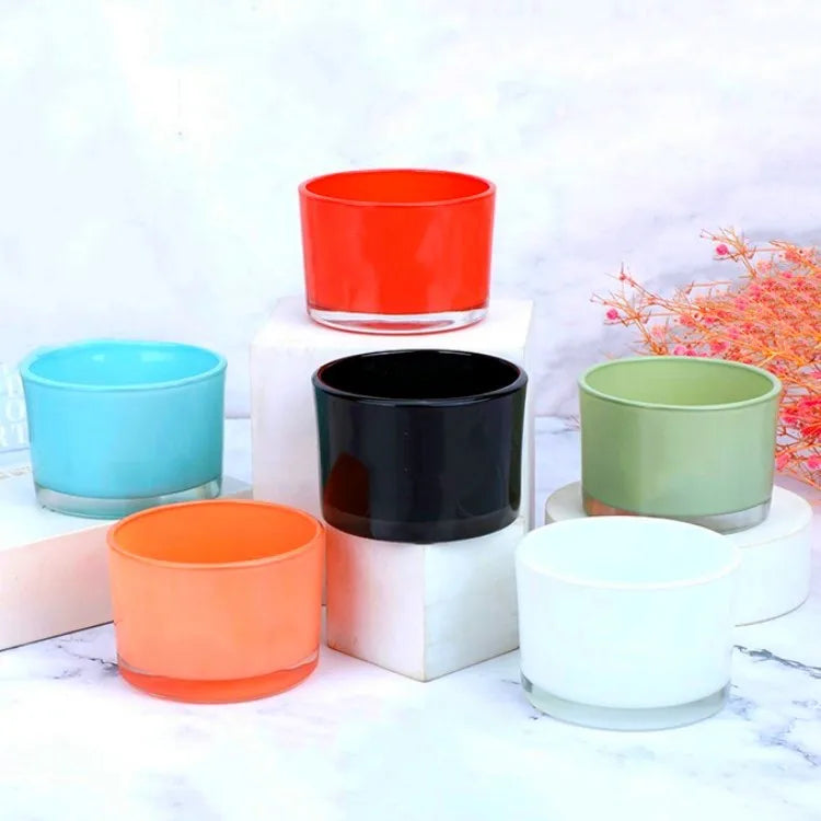 Wholesale Wide Mouth White Glass Candle Cups Colorful Black Empty Candle Jars for Making Candles