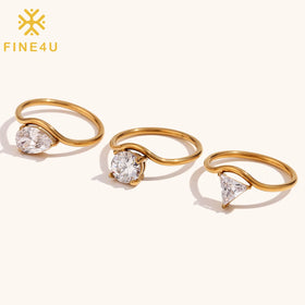 High Quality Women Jewelry Engagement Wedding Stainless Steel 18K Gold Plated Diamond Cubic Zirconia Ring