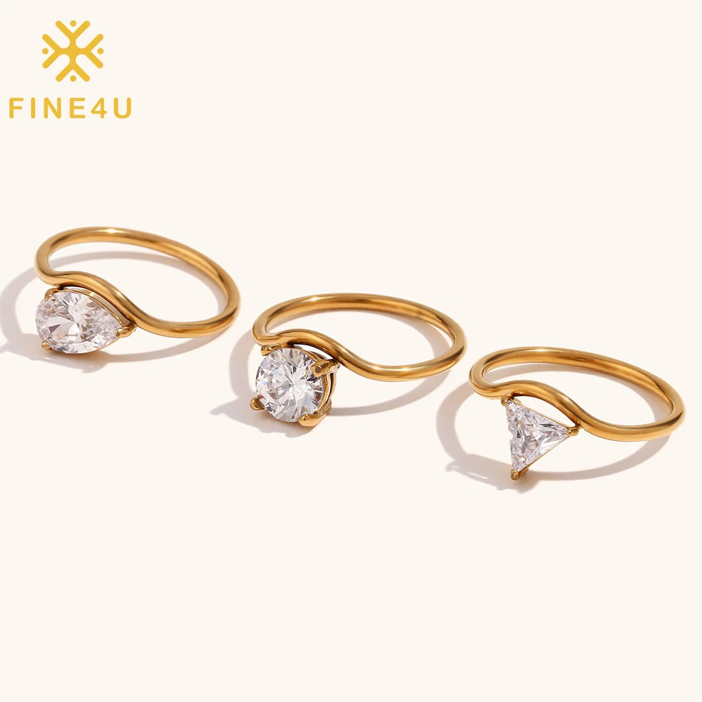 High Quality Women Jewelry Engagement Wedding Stainless Steel 18K Gold Plated Diamond Cubic Zirconia Ring