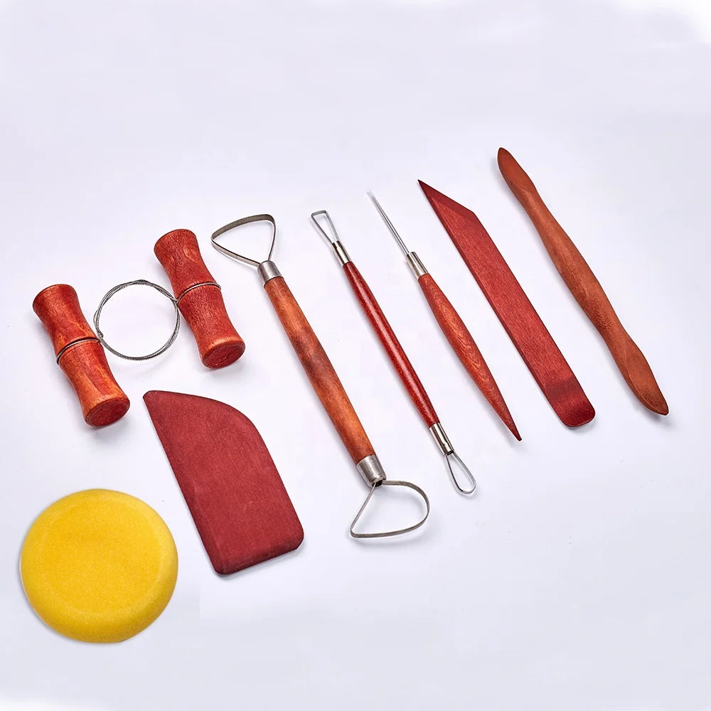 New 8 Pcs Rosewood Wooden Handle Clay Pottery Sculpting Tools   for Beginners Expert Pottery Class Kids