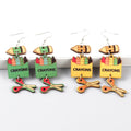 Yiwu Children's School Cartoon Wooden Long Drop Earrings Colorful Crayon Pencil Scissors Fashionable Stationery Accessory