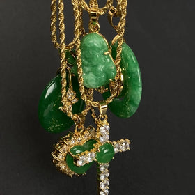 butterfly Dragonfly Donuts Cross Natural Jade Stone Stainless Steel Rope Chain Heart Green Jade Neckce