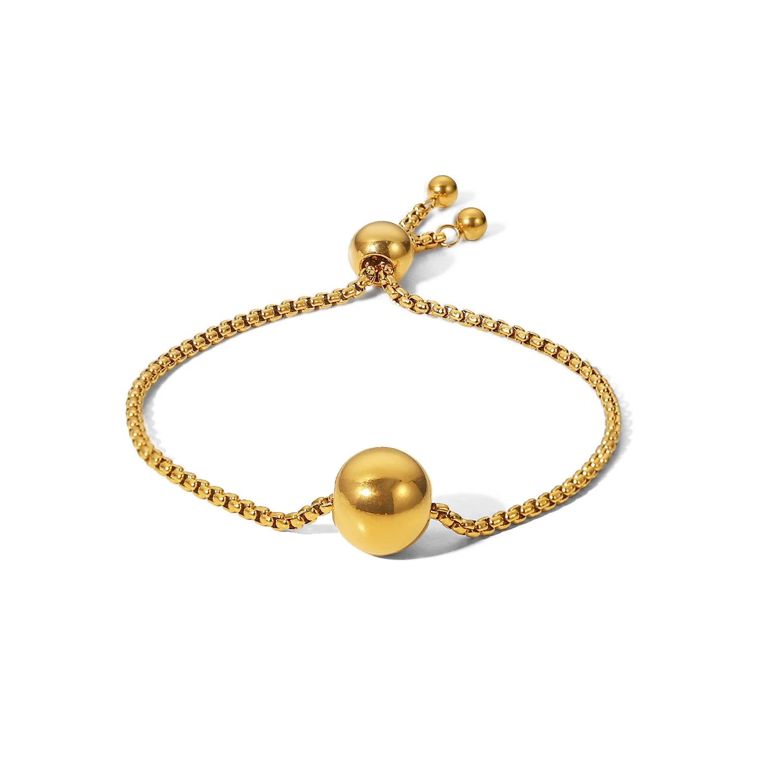 New Design Waterproof 18k Gold Plated Ball Beads Bracelet Box Chain Pull Adjustable Stainless Steel Bracelet for Women