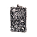 Sterling Silver 999 Vintage Auspicious Clouds Square Pendant for Men Carved Dragon Design Retro Punk Rock Pendant Male Jewelry
