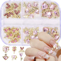6Grids Valentine's Day Pink Gold Silver Shining Love Heart Gems Nail Charms 30 Pcs Crystal Diamond Star Bear Nail Accessories