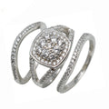 Wholesale S925 Silver Rhodium Plated Pave Setting Engagement Ring Set for Women Split Shank Bridal Party Ring Anniversary Gift