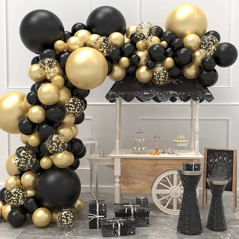 Cross-Border for Amazon Black Gold Latex Ball Set for Birthday Wedding Proposal or Party Elegant Balloon Arch Decoration