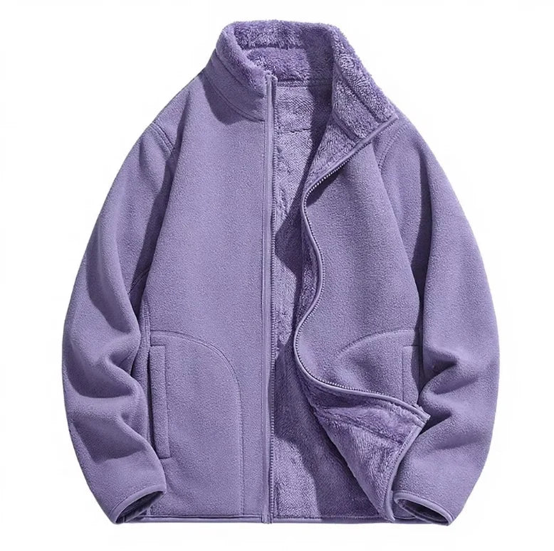 Women Winter Warm Sherpa Jacket Solid Color Full Zipper Super Soft Microfiber Brushed Outdoor Fleece Jacket
