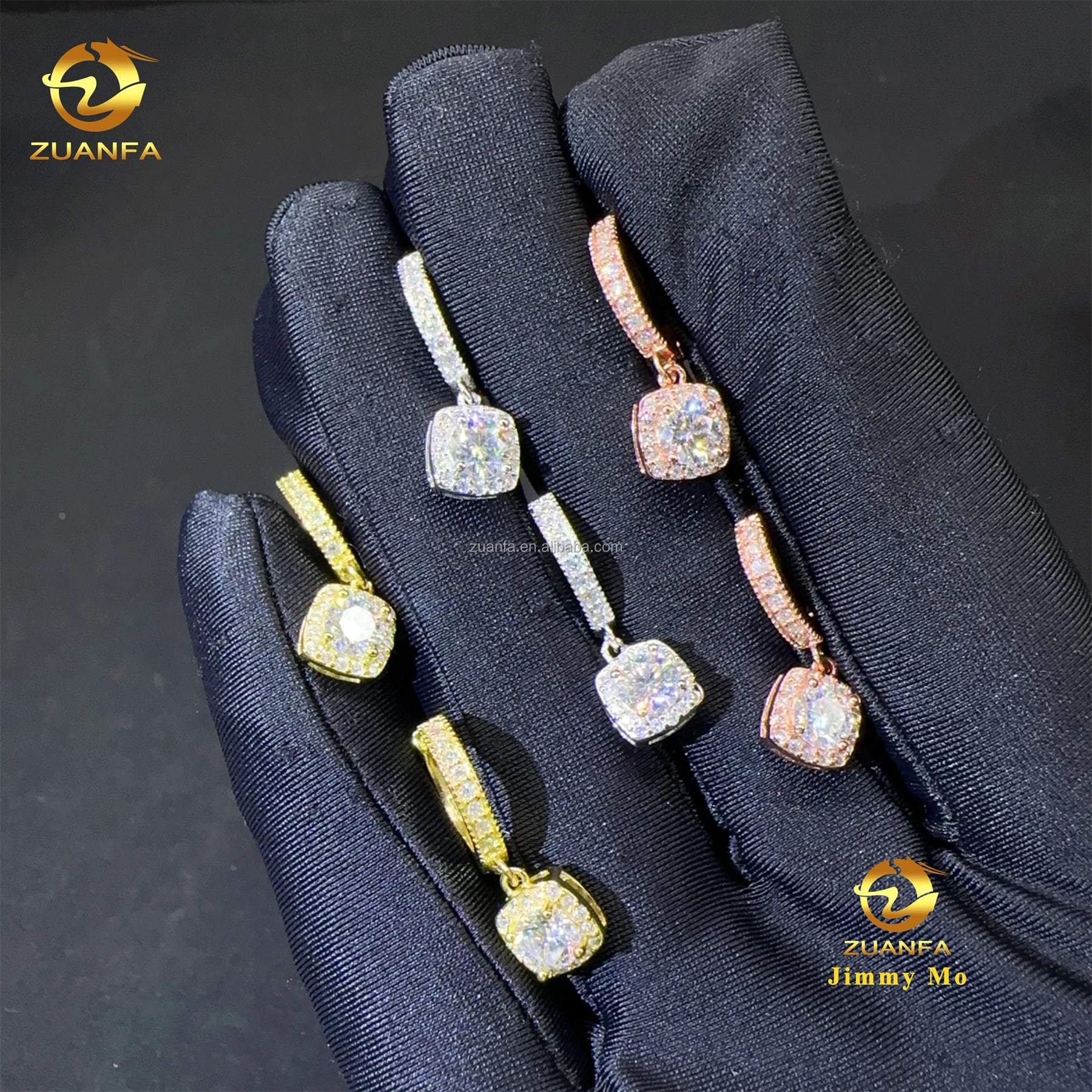 Bulk Stock Retail Female Style White Gold Plated  925 Silver Iced Out Hip Hop VVS1 Excellent Moissanite Diamond  Drop Earrings