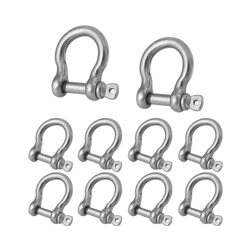 Heavy Duty 3/8 Inch Stainless Steel M10 Screw Shackle 10pcs Road Recovery Towing Bow Shackle Anchor Clevis Clevis Shackles