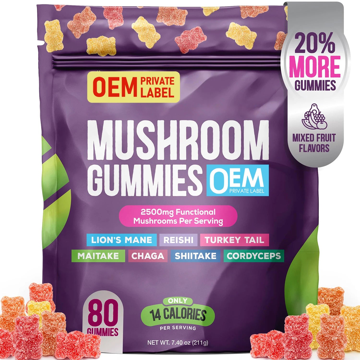 OEM Private Label Mushrooms Gummies Vegan Nootropic Vitamins Supplement  Lions Mane Mushroom Gummies