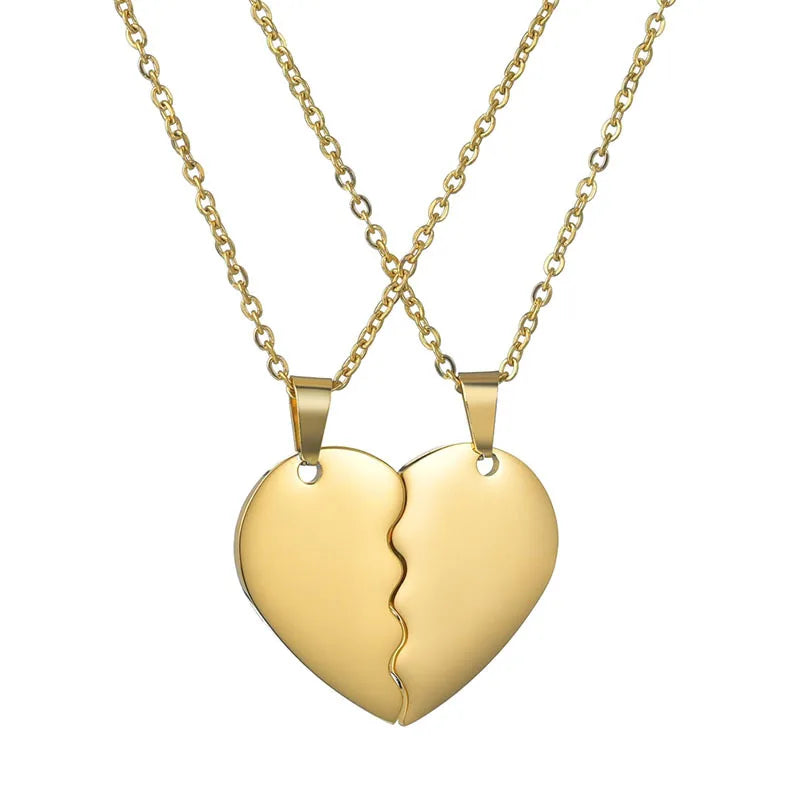 Collar 316L Stainless Steel Jewelry Custom Name Pendant Necklace Gold Silver Color Divided Two Pieces Couple Heart Necklace