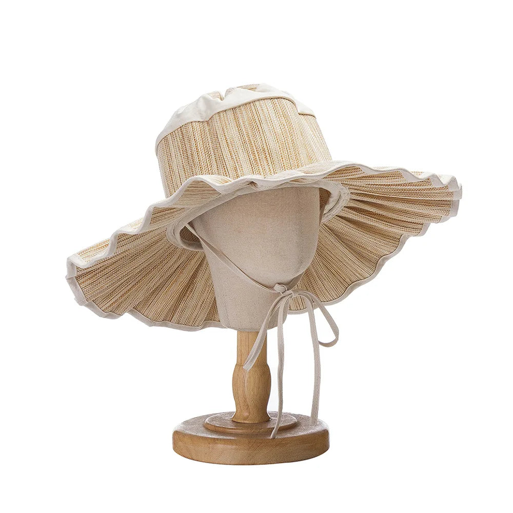 2025 Summer New Trendy European American New Retro Sunshade Fashion Wide Brim Beach Bucket Hat Foldable Kids Children Sun Hat