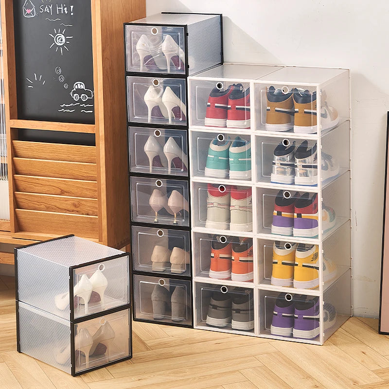 Custom Organizer Stacked Shoe Boxes Organizers PP Plastic Transparent Clear Sneakers Shoe Containers Storage Box