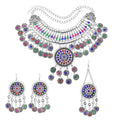 Fashion Bohemian Ethnic Style Coin Headband Necklace Earrings Rhinestone Color Random Indian Jewelry Set