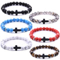 Fashion 8mm Natural Stone Elastic Bracelets for Women Men Vintage Black Cross Bracelets