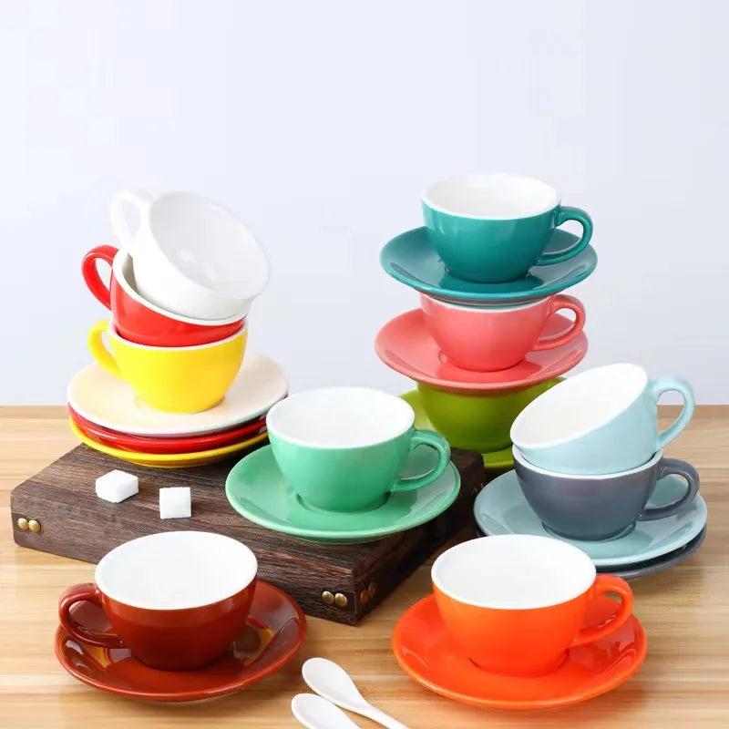 Wholesale Professional Porcelain/Ceramic Cups Custom Colored Cappuccino Coffee Cup and Saucer Set 350ml Eco-Friendly for Cafe