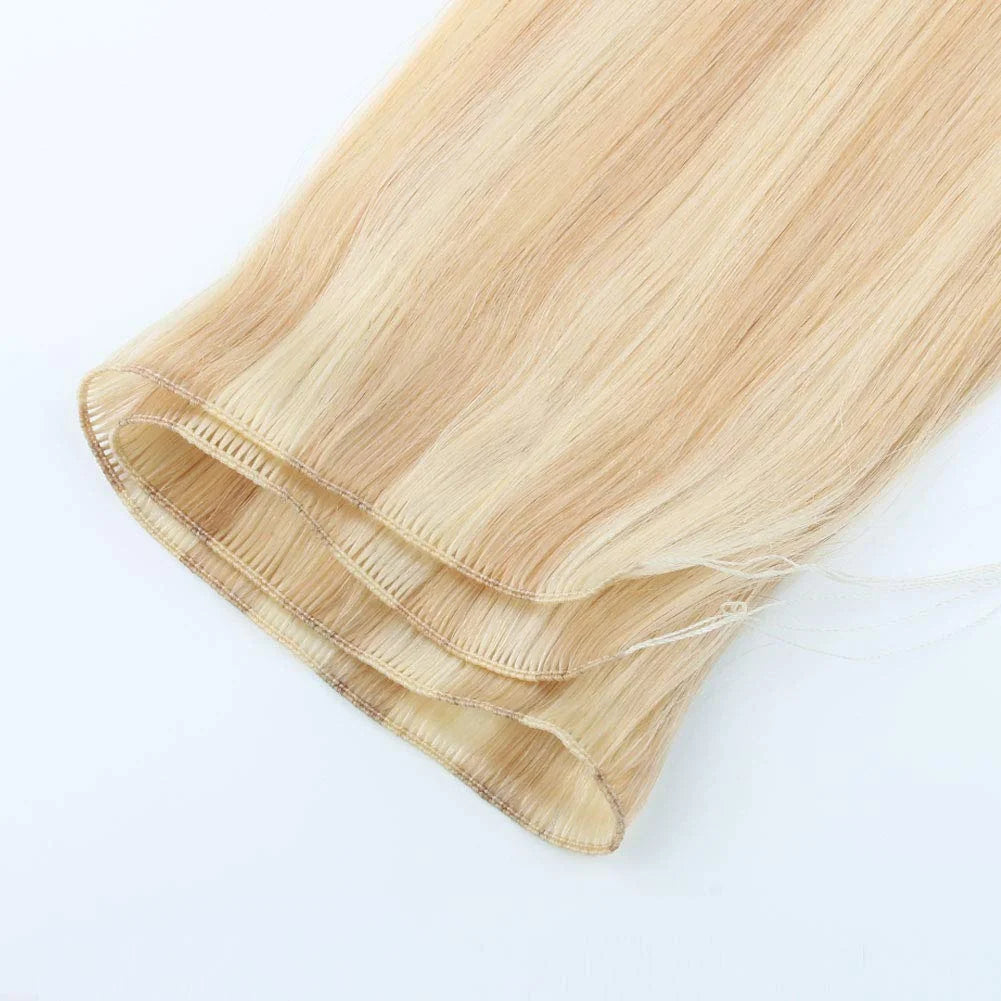 Full Cuticle Intact Double Drawn Human Hair Extension Remy Russian Hand Tied Machine Double Weft Chemical Free Whitest Colors