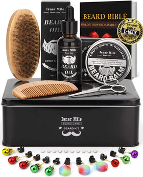 Isner Mile Beard Kit for Men Grooming & Trimming Tool Complete Set With Oil Balm Scissors Balm Comb Brush