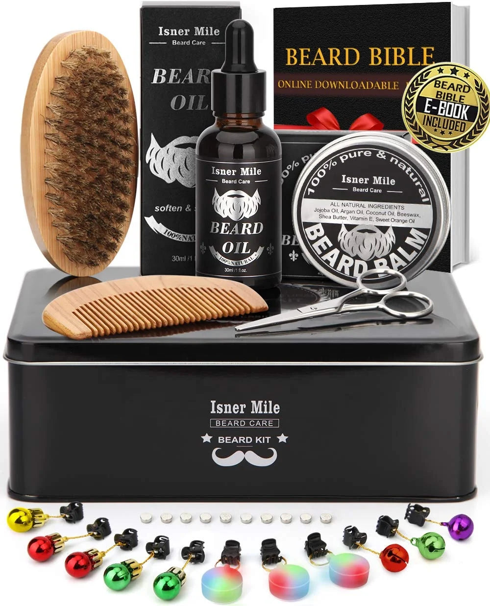 Isner Mile Beard Kit for Men Grooming & Trimming Tool Complete Set With Oil Balm Scissors Balm Comb Brush