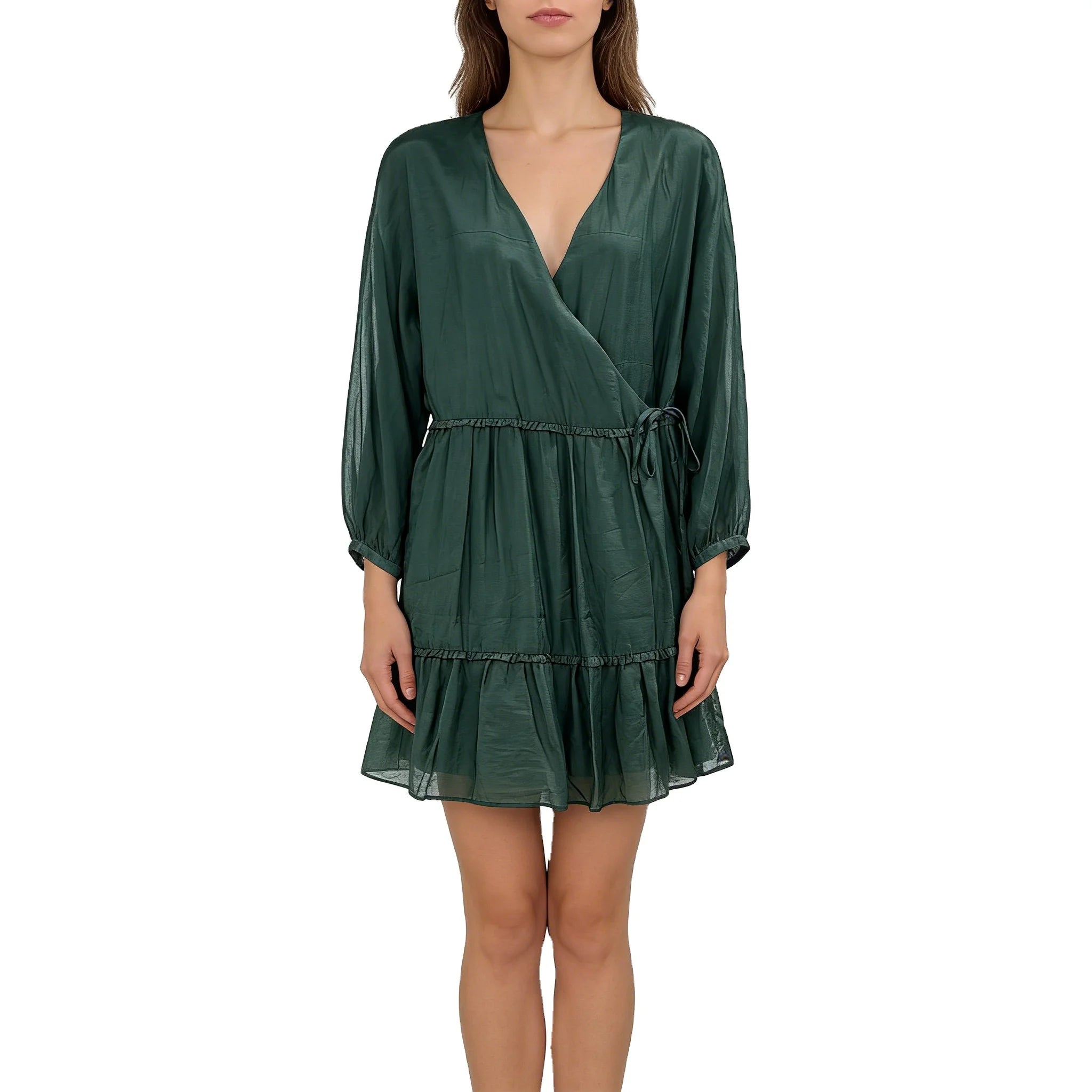 Olive Green Solid Woven Eco-Friendly Elegant Formal Long Sleeve Natural Waistline Women's Maxi Dresses