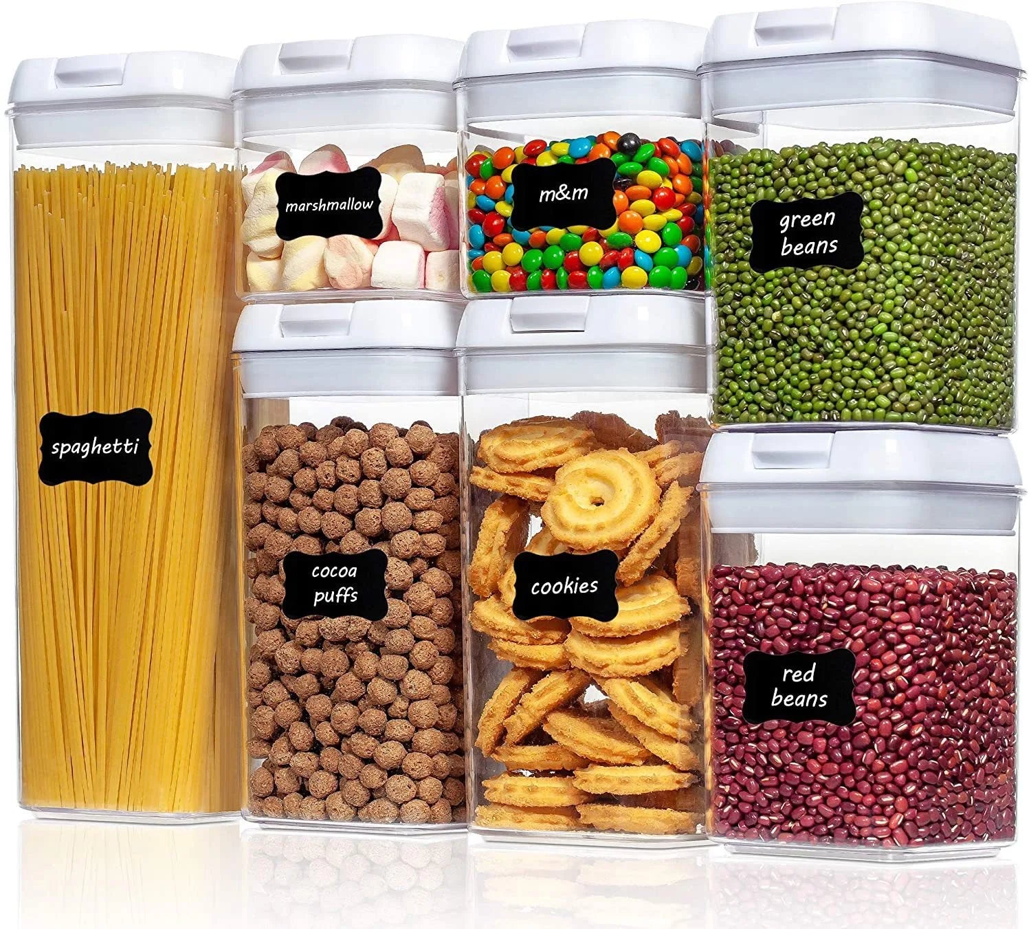 7Pc Airtight Food Storage Container Set Clear Plastic Kitchen Labels Empty Box Leak-Proof Food Storage Set Pantry Organization T