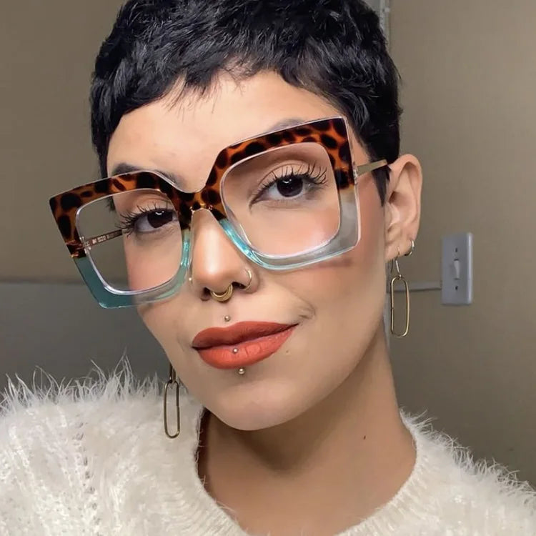 Latest Design Women Oversized square Eyeglasses Frame Trendy Lady Eyewear Frame Optical Blue Light Blocking Glasses MegaBDM