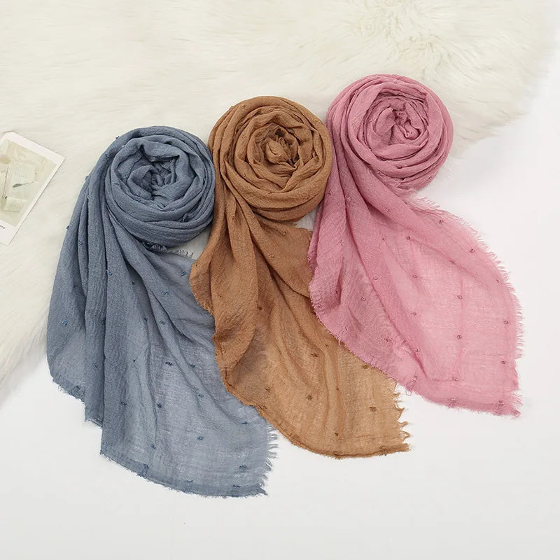 New Arab Muslim Women's Long Crinkled Shawl Pom Pom Cotton Wrinkle Fringed Hijab Scarf Islamic Head Scarf Headband Spring