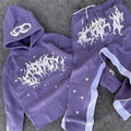 Custom Logo Cotton Tracksuit Jogger Sweatpants and Hoodie Set Men Raw Hem Hoodie Flare Pants Hoodie Set