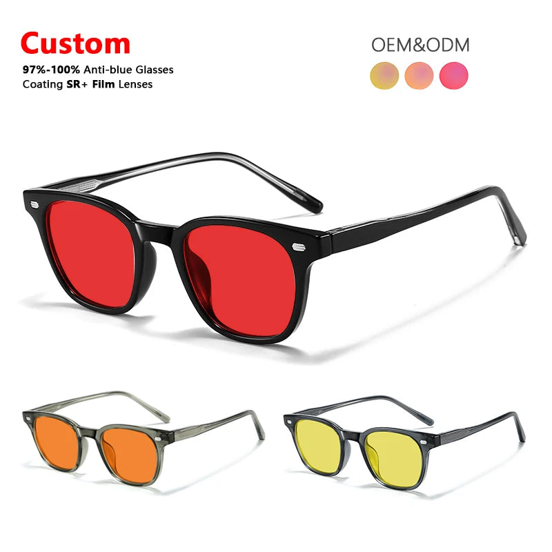 Fashionable Retro Coating Film Orange Yellow Lenses TR90 Frame Eyewear Unisex TR90 Anti Blue Light Blocking Glasses