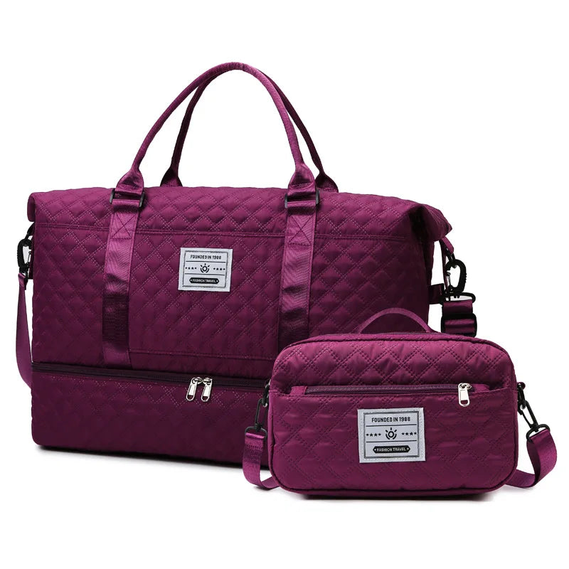 2024 New High-capacity Oxford Zipper Fitness Travel Yoga Bag 2-piece Set Casual Shoes Compartment Tote Duffel Bag England Style