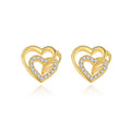 Gold Plated Two Heart Zircon 925 Sterling Silver Stud Earrings for Women